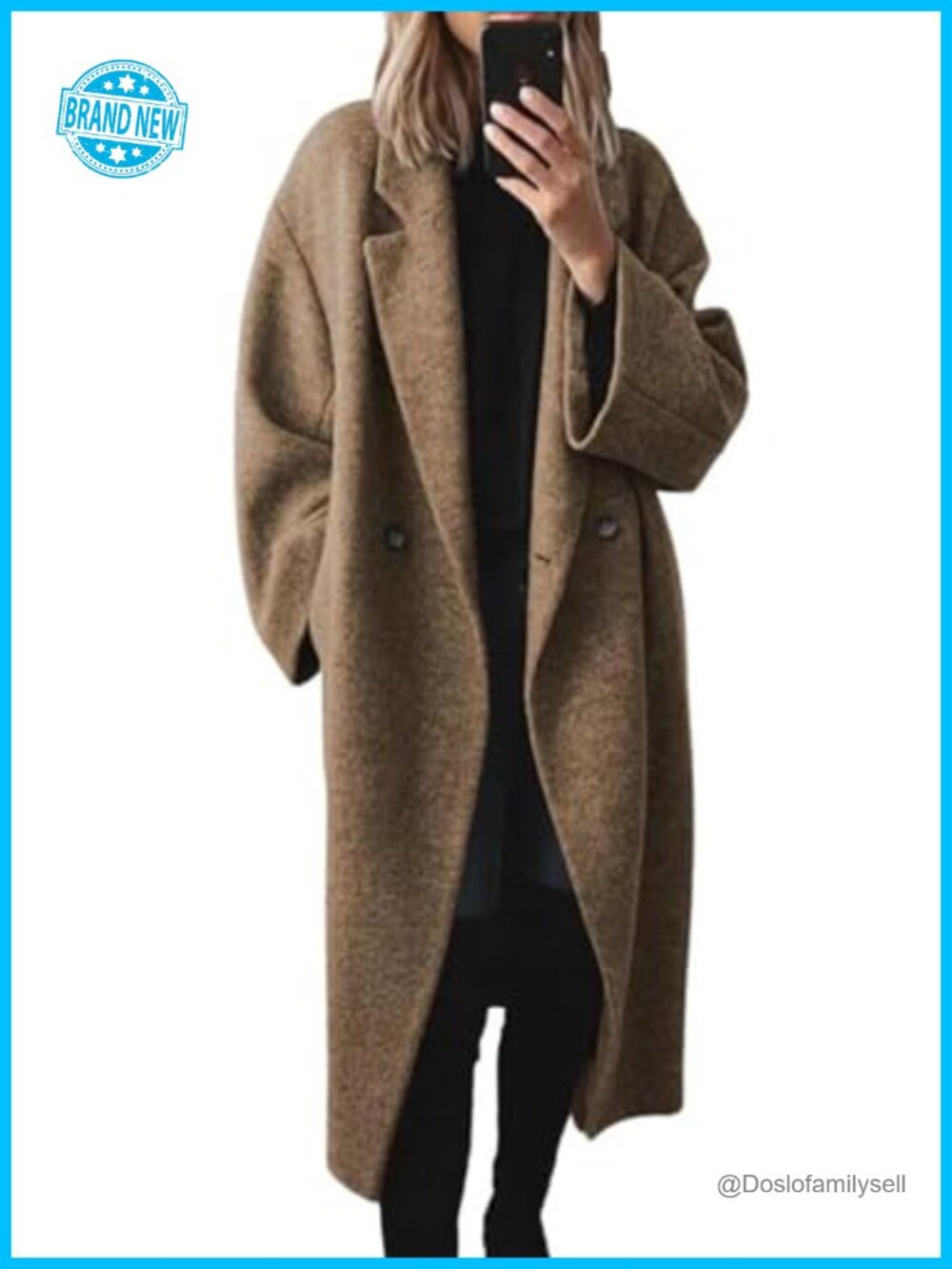 Wool Blend Double Breasted Pea Coat Notch Lapel Long Trench Coat